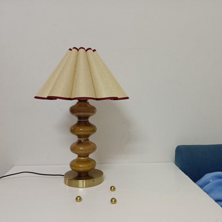 Japanische Vintage-Leinwand-Blütenschirm Keramikbasis 1-Licht Tischlampe 
