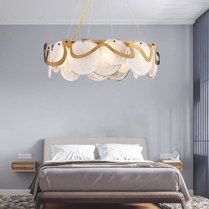 Zeitgenössischer Luxus-Kronleuchter mit Eisenrahmen und Glasscheibe, 8/10 Lichter, für Schlafzimmer 
