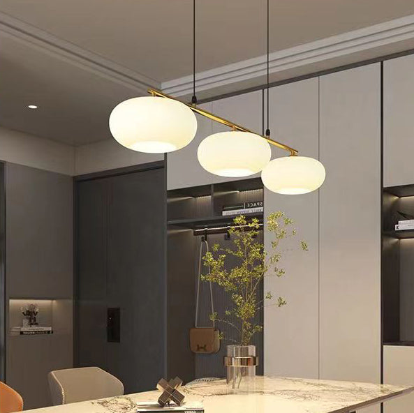 Lustre moderne minimaliste long en verre kaki et fer à 3 lumières pour salle à manger 
