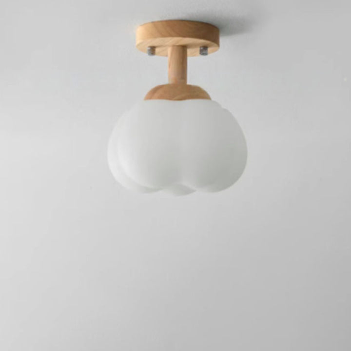 Monture de plafond semi-encastrée à 1 lumière en bois de caoutchouc de simplicité moderne PE citrouille ronde pour couloir 