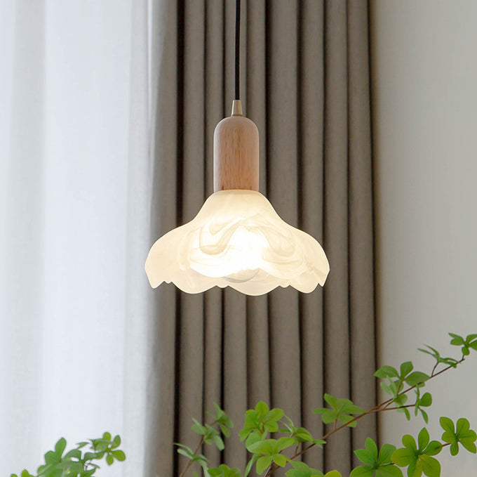 Suspension lumineuse à 1 ampoule en bois massif et verre avec cylindre traditionnel japonais pour salon 