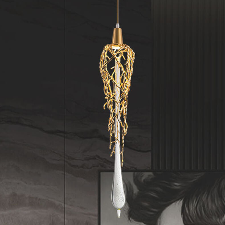 Modern Luxury Teardrop Line Aluminum Crystal 1-Light Pendant Light For Living Room