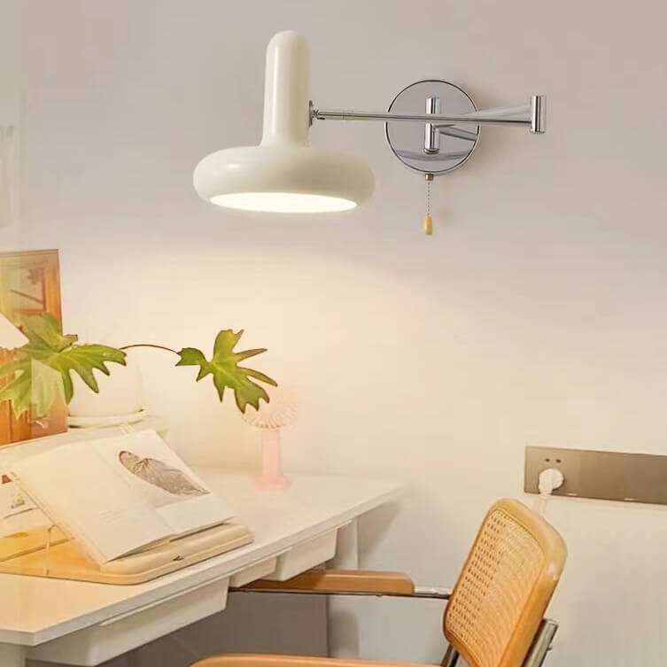 Bras oscillant rond rétractable en fer blanc crème nordique 1-lumière applique murale 
