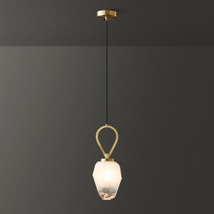 Moderne Luxus Messing Geometrische Glas Schirm 1-Licht Pendelleuchte für Wohnzimmer 