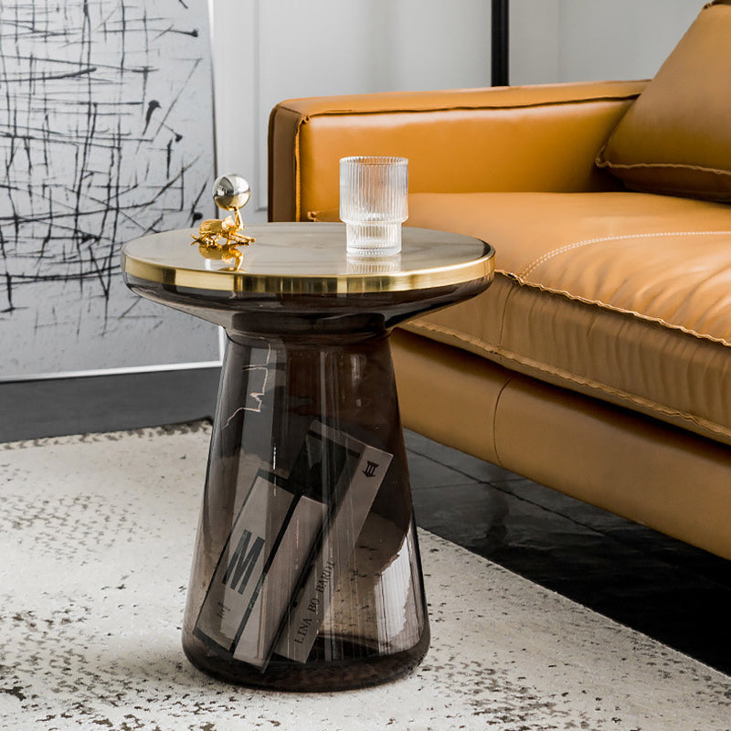 Table basse contemporaine créative en verre rond plaqué métal avec 1 armoire pour salon 