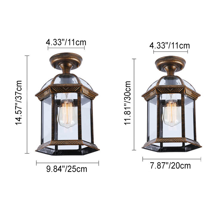 Traditional European Outdoor Hexagonal Lantern Waterproof 1-Light Semi-Flush Mount Ceiling Light For Outdoor