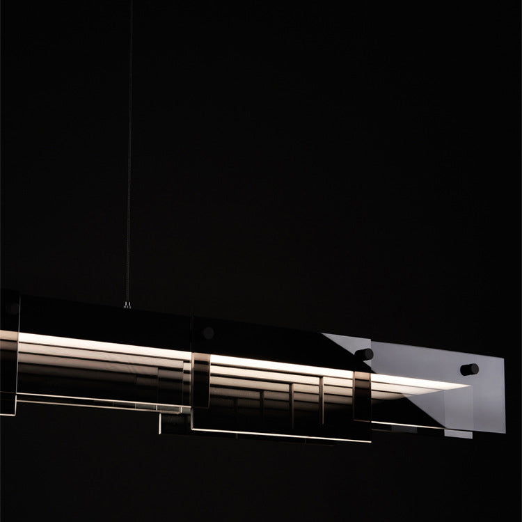 Lustre à LED moderne minimaliste en verre long et cuivre pour salon 