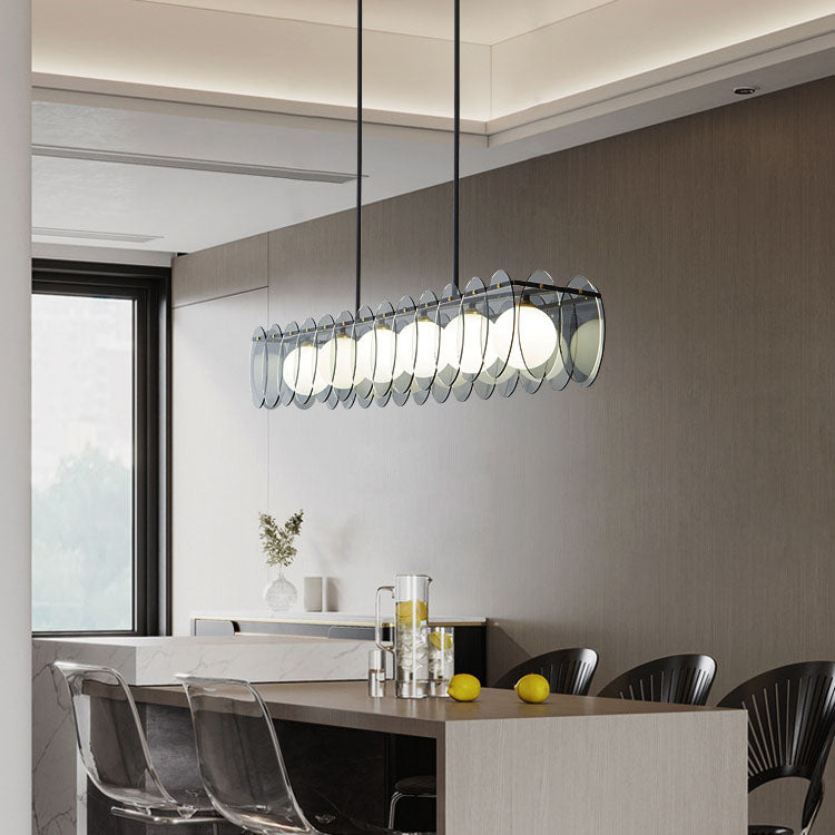 Contemporary Luxury Full Copper Glass Ball 6-Light Island Light Chandelier For Living Room