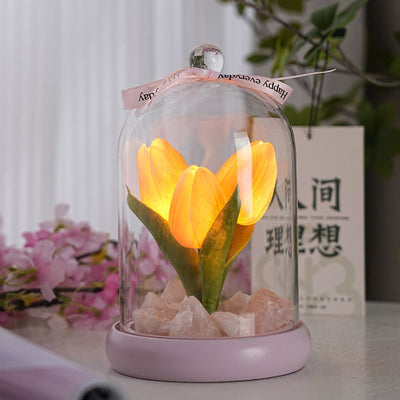 Moderne Einfachheit Zylinder Blume Holz Glas LED Tisch Lampe Für Wohnzimmer 