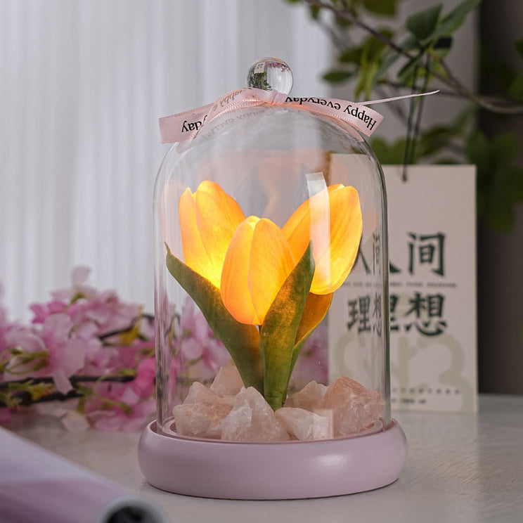 Moderne Einfachheit Zylinder Blume Holz Glas LED Tisch Lampe Für Wohnzimmer 