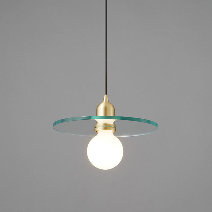 Contemporary Scandinavian Glass Round Disc Copper Lamp Head 1-Light Pendant Light For Dining Room