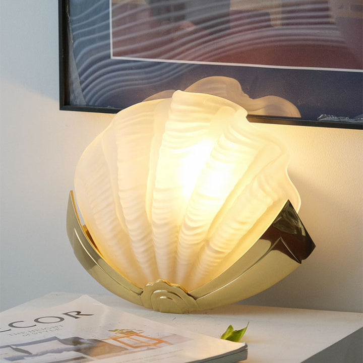 Moderne Art Deco Muschel Messing Glas 1-Licht Wandleuchte Lampe für Schlafzimmer 