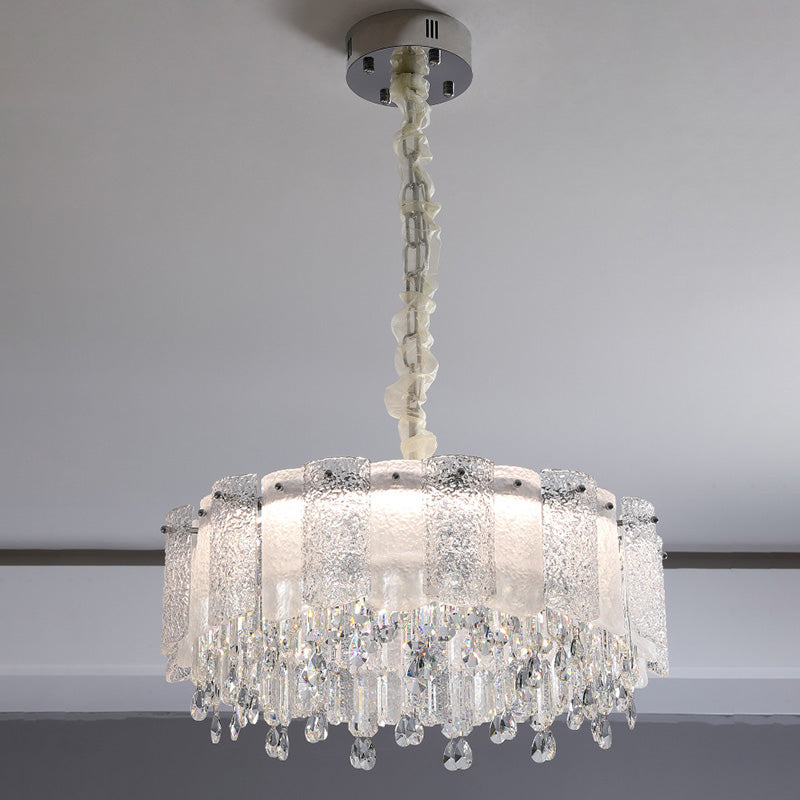 Traditionelle französische runde Ripple-Metallkristallglas-LED-Kronleuchter für Wohnzimmer 