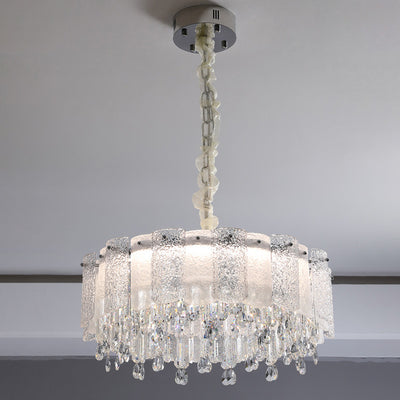 Traditionelle französische runde Ripple-Metallkristallglas-LED-Kronleuchter für Wohnzimmer 