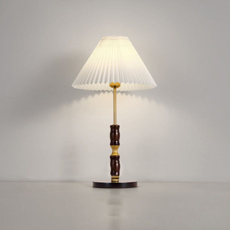 Lampe de table 1 lumière en tissu Ironwood à cône plissé vintage traditionnel pour chambre 