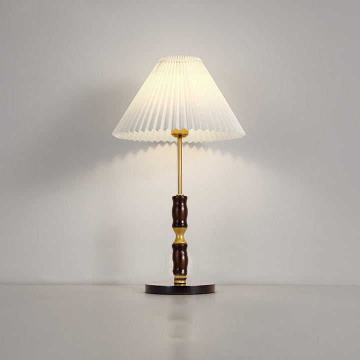 Lampe de table 1 lumière en tissu Ironwood à cône plissé vintage traditionnel pour chambre 