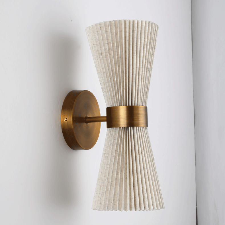 Moderne minimalistische Säule Stoff Kupfer 2-Licht Wandleuchte Lampe für Wohnzimmer 