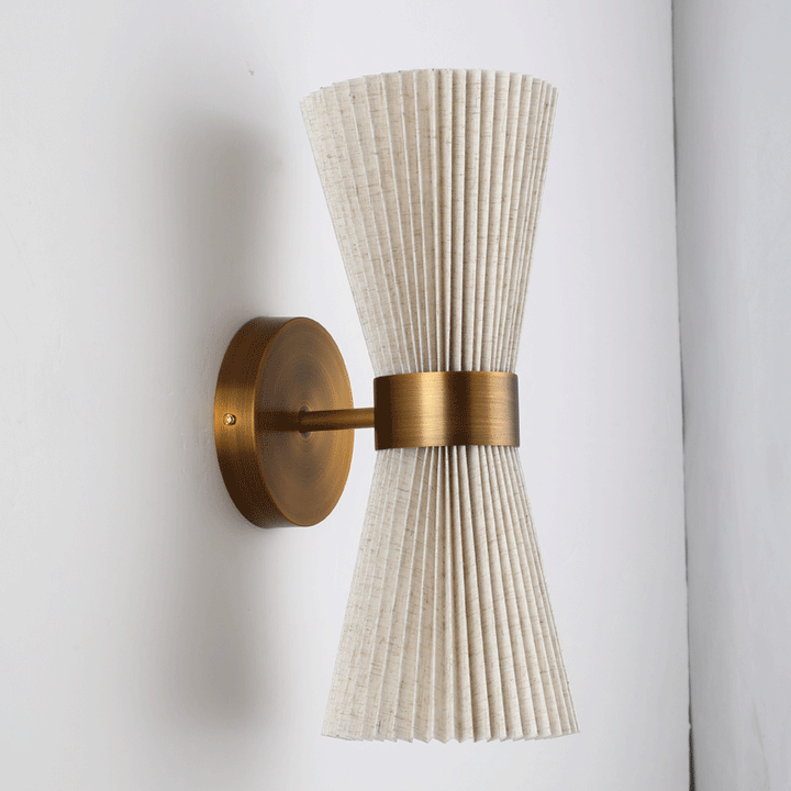 Moderne minimalistische Säule Stoff Kupfer 2-Licht Wandleuchte Lampe für Wohnzimmer 