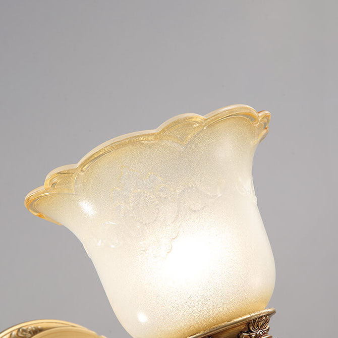 Europäische Vintage-Blumenbecher Eisenharz Glas 1/2 Licht Wandleuchte 