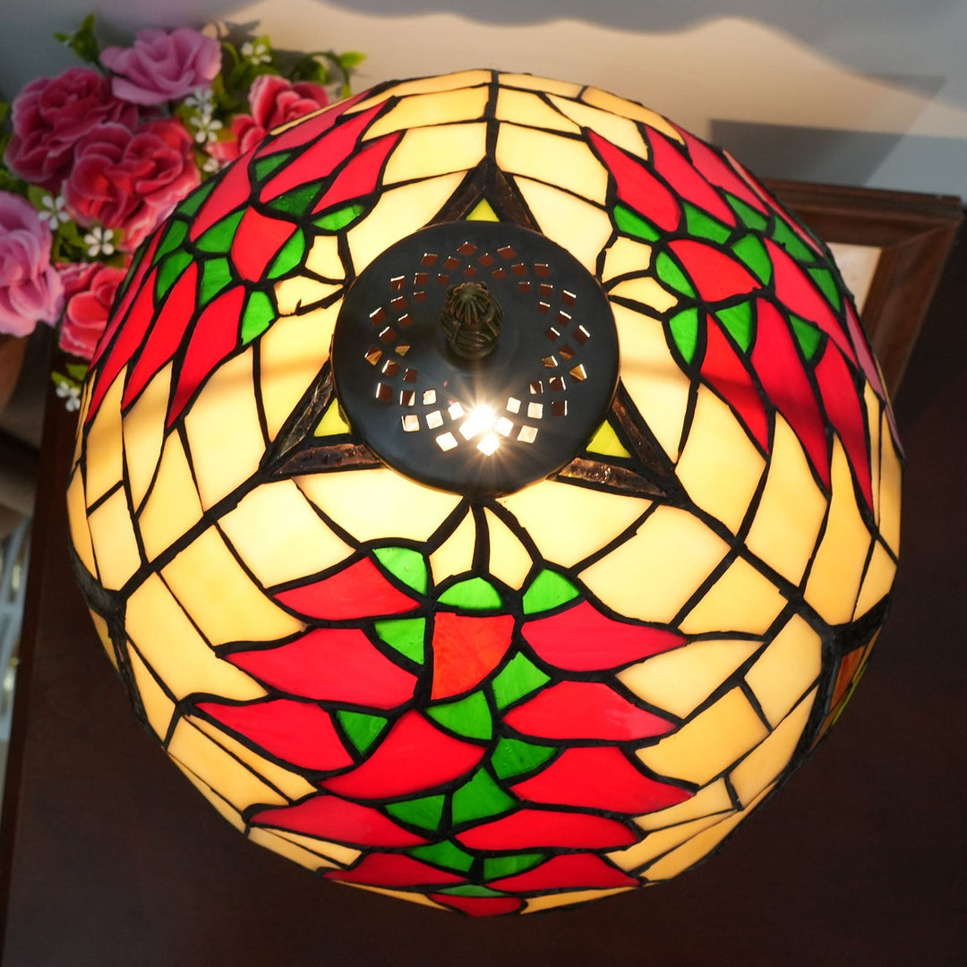 Lámpara de Mesa de 1 Luz con Pantalla Redonda de Vidrio Tiffany Tradicional Estilo Capsicum para Estudio 