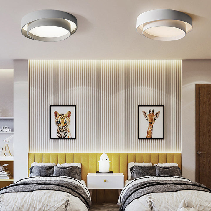 Zeitgenössische nordische doppelte runde Deckenleuchte mit bündiger Halterung für Schlafzimmer 