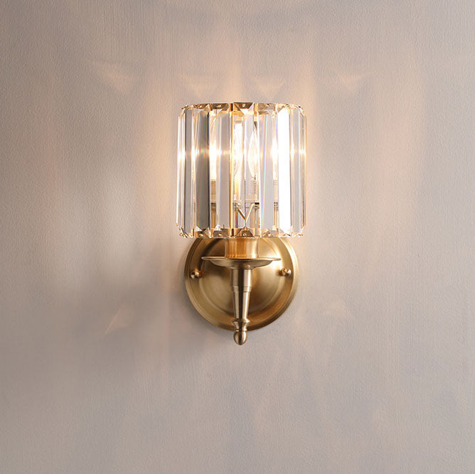 French Light Luxury Crystal Copper Cylinder 1-Light Wall Sconce Lamp