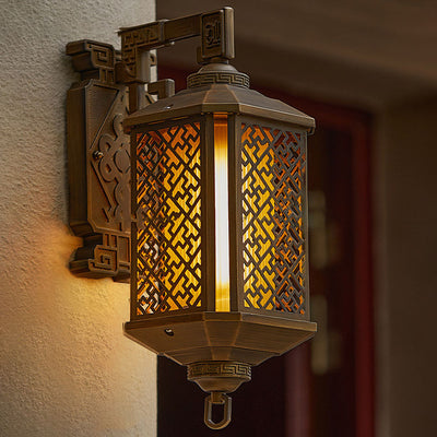 Traditional Chinese Brushed Aluminum House Pagoda 1-Light Wall Sconce Lamp For Outdoor Patio