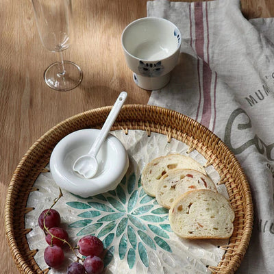 Table d'appoint ronde en bois et rotin fait main rustique traditionnel pour salon 