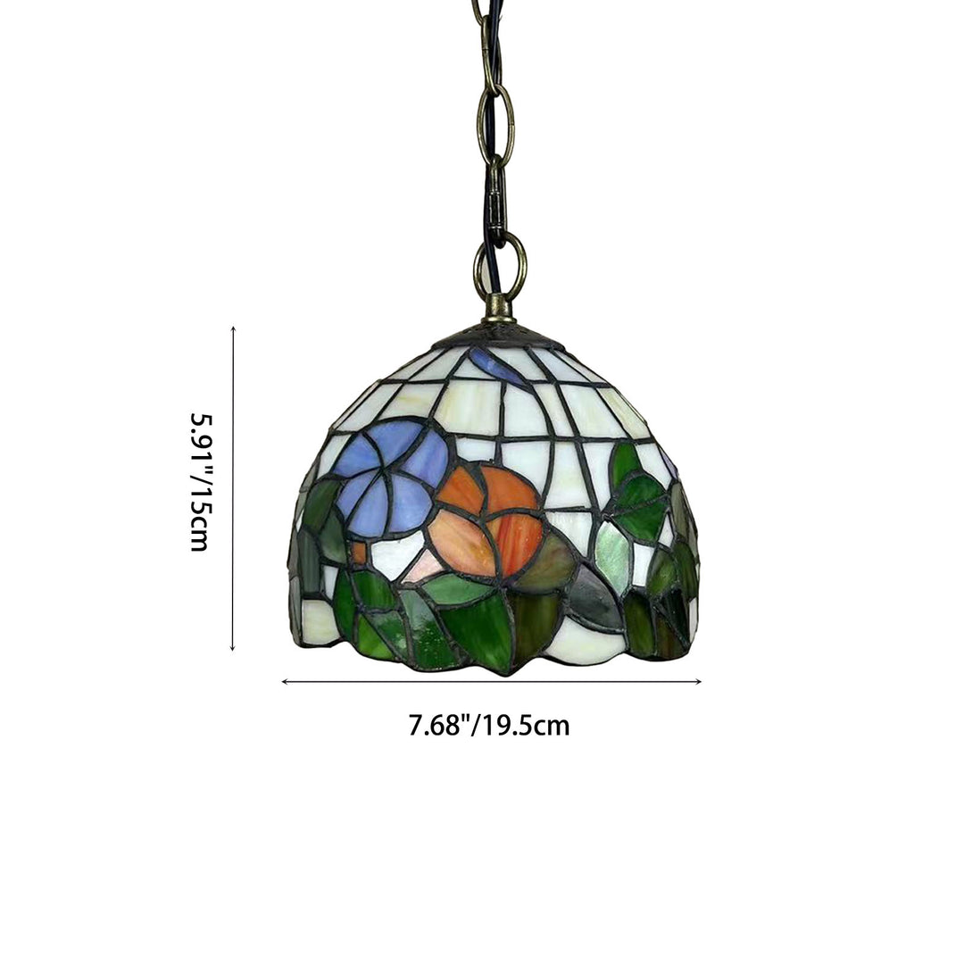 Traditionelle Tiffany Runde Kuppel Petunia Barock Zink Buntglas 1-Licht Pendelleuchte für Wohnzimmer 