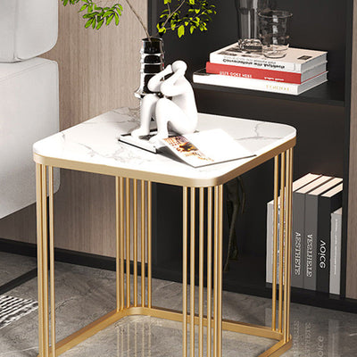 Table basse carrée moderne minimaliste en métal avec plateau en pierre pour salon 