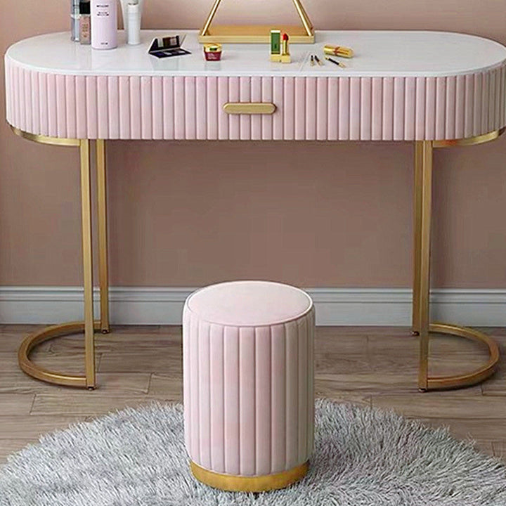 Tabouret de coiffeuse moderne minimaliste rond en velours avec base en métal pour chambre 