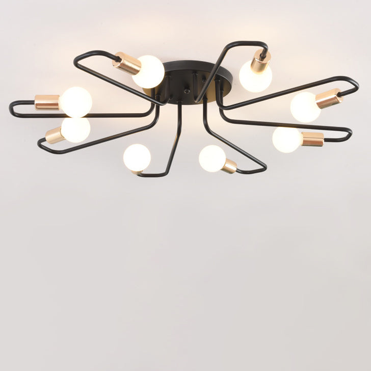 Ligne de tube incurvé nordique contemporain Fer 6/8 lumières Plafonnier semi-encastré pour salon 