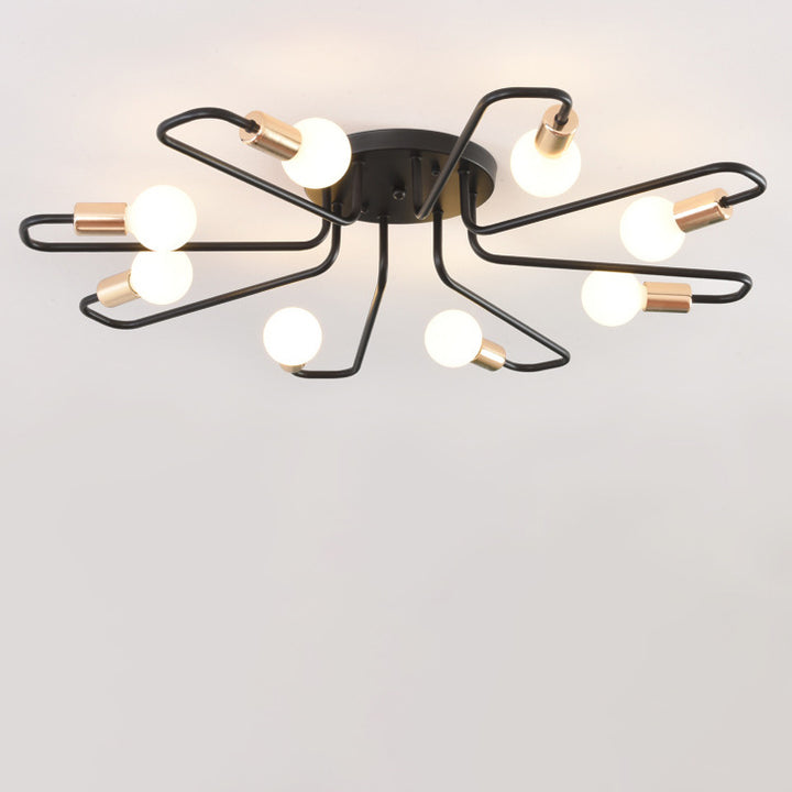 Ligne de tube incurvé nordique contemporain Fer 6/8 lumières Plafonnier semi-encastré pour salon 