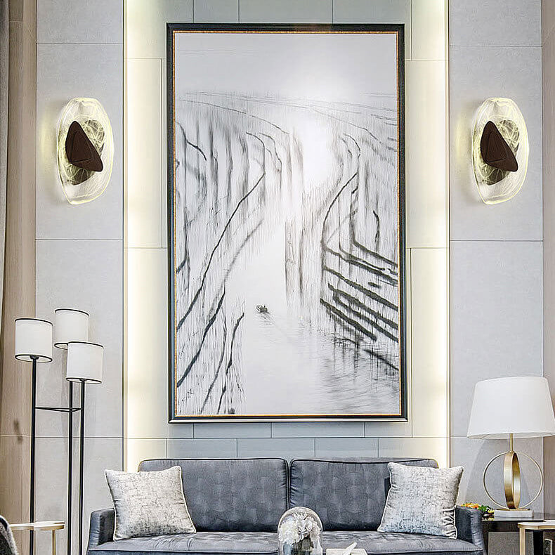 Modern Art Deco Irregular Oval Glass Iron LED Wall Sconce Lamp For Living Room