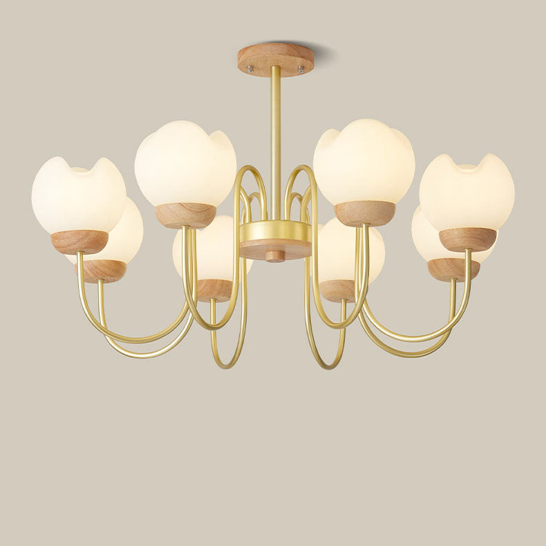 Lustre moderne mi-siècle floral en métal et en bois de caoutchouc rotomoulé 3/5/8 lumières pour salon 