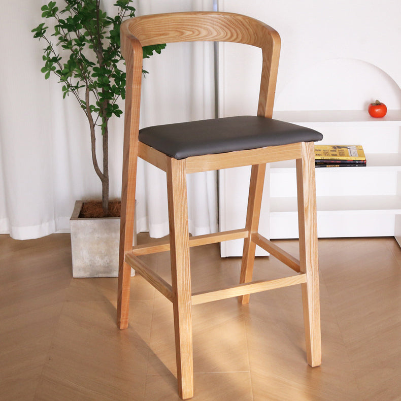 Tabouret de bar contemporain nordique en tissu carré incurvé avec dossier et repose-pieds pour salle à manger 