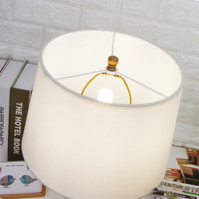 Modern Minimalist Round Cylinder Metal Crystal Fabric 1-Light Table Lamp For Bedroom