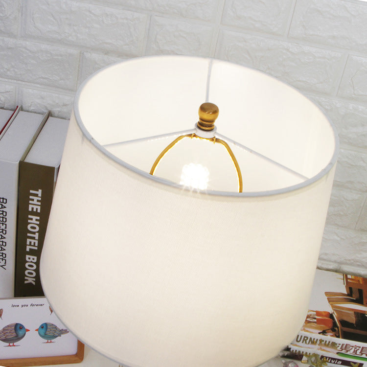 Modern Minimalist Round Cylinder Metal Crystal Fabric 1-Light Table Lamp For Bedroom