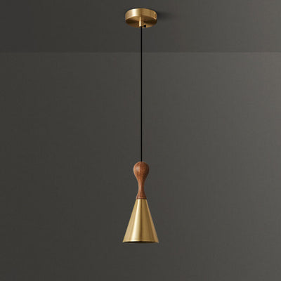 Nordic Simple Wood Art Full Copper Horn 1-Light Pendant Light