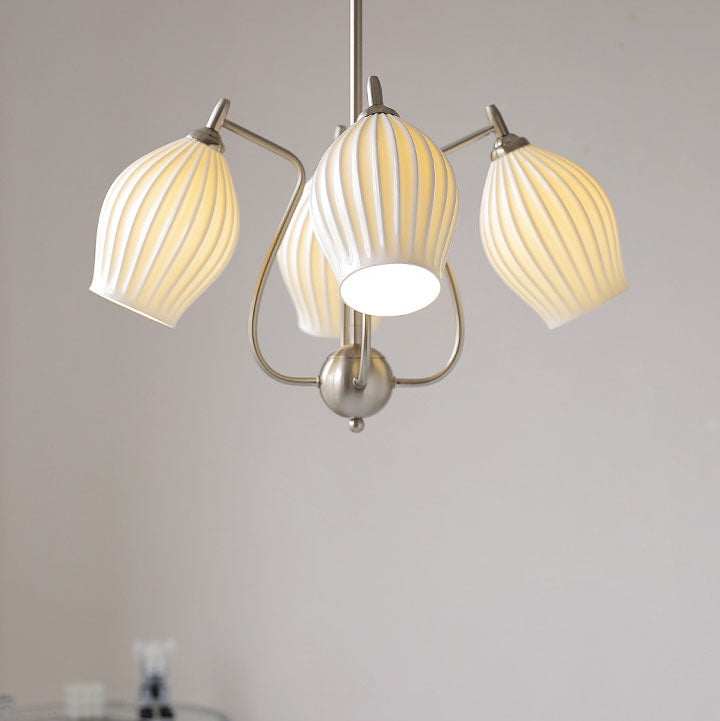 Traditioneller französischer Kronleuchter aus Eisen, Kupfer und Keramik mit Blumenglocke, gestreift, 4/6/8 Lichter für Wohnzimmer 