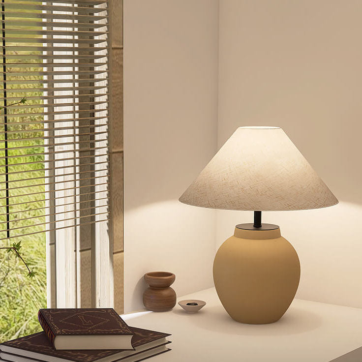 Modern Japanese Metal Ceramic Pot 1-Light Table Lamp