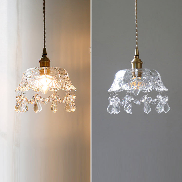 Moderne Art Deco Messing Rahmen Kristall Runde Glas Schatten 1-Licht Pendelleuchte für Wohnzimmer 