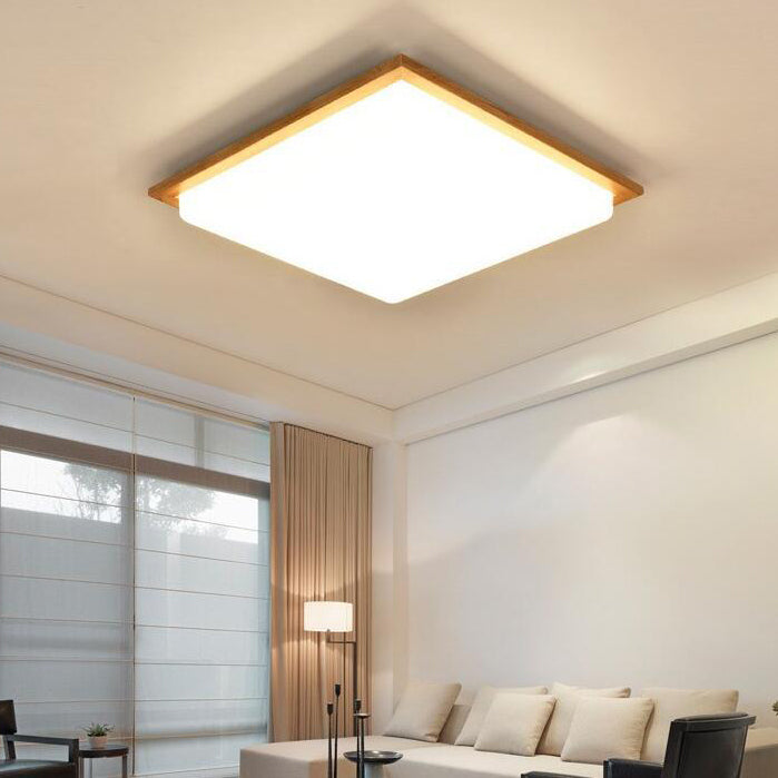 Contemporary Nordic Rubberwood Acrylic Plum Shape LED Flush Mount Ceiling Light For Living Room