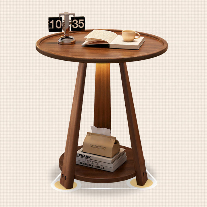 Modern Minimalist Round Tripod Rubberwood Coffee Table 2-Tier For Living Room
