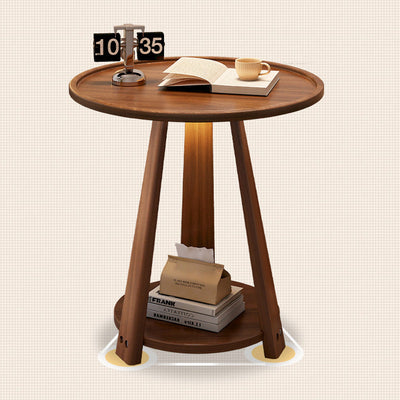 Mesa de Café de Madera Minimalista Moderna con Trípode Redondo de 2 Niveles para Sala de Estar 