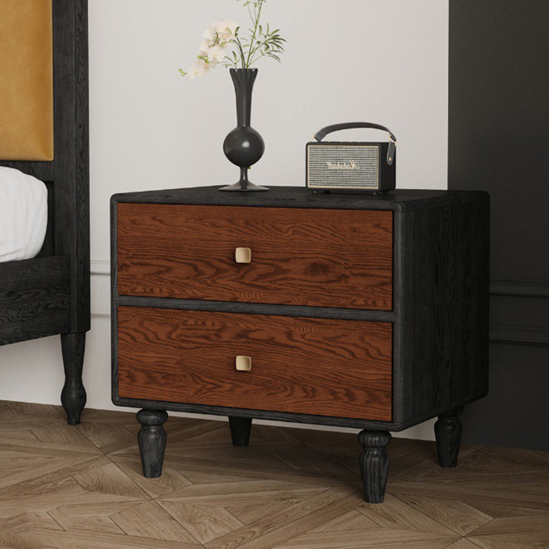 Table de nuit contemporaine rétro rectangulaire en métal à grain de bois 2 tiroirs pour chambre 