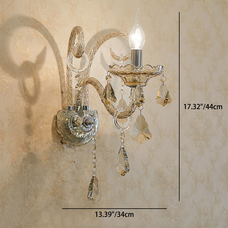 Traditionelle europäische Glaskristall-Kandelaber-Hardware 1/2-Licht-Wandleuchter-Lampe für Wohnzimmer 