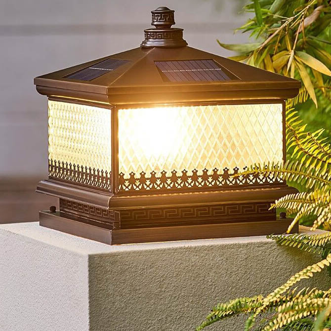 Traditionelle Chinesische Palast Messing Glas Solar 1-Licht Außenleuchte Für Garten 