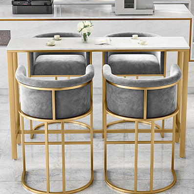 Tabouret de bar contemporain nordique carré à demi-rond en velours et fer avec dossier et accoudoirs pour salle à manger 