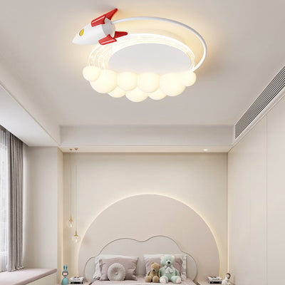 Moderne Art Deco Kinder Eisen PE Rakete Wolke Runde LED Unterputz Deckenleuchte Für Schlafzimmer 